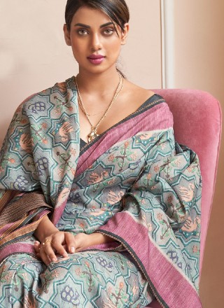 Multi Colour Silk Print Classic Designer Saree