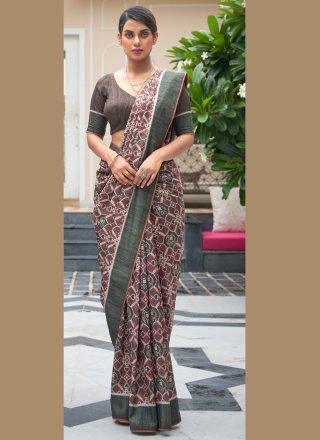 Silk Print Classic Saree in Multi Colour