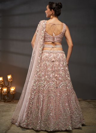Mauve Net Lehenga Choli with Cord, Embroidered, Sequins and Thread Work for Women