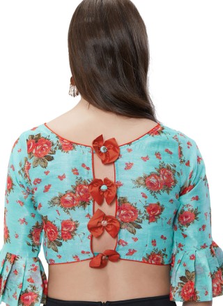 Glamorous Turquoise Color Blouse With Print