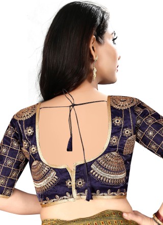 Navy Blue Color Readymade Blouse With Embroidery Work