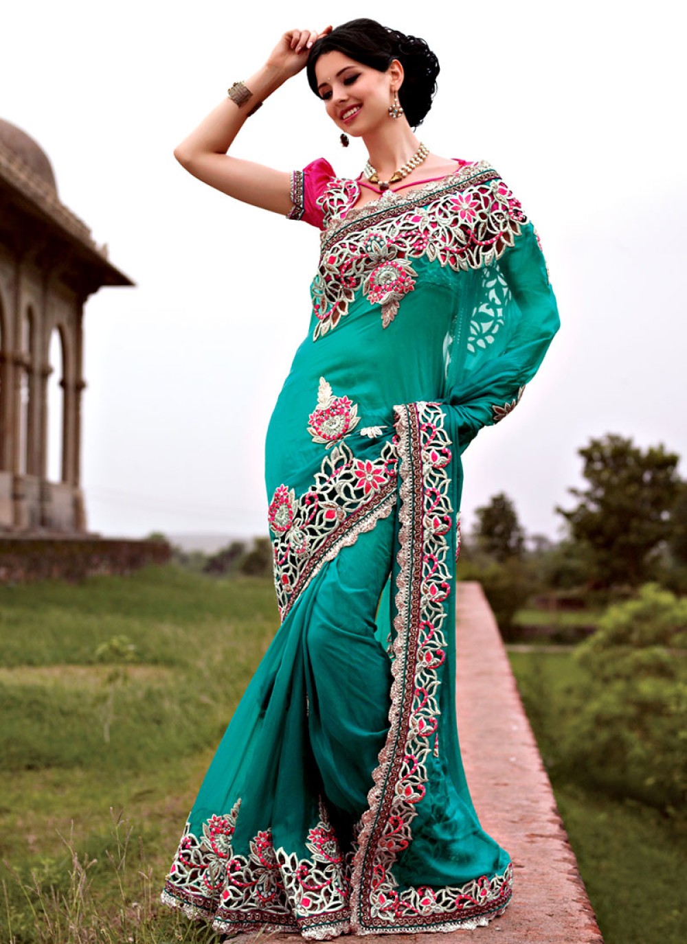 Admirable Turquoise Georgette Saree