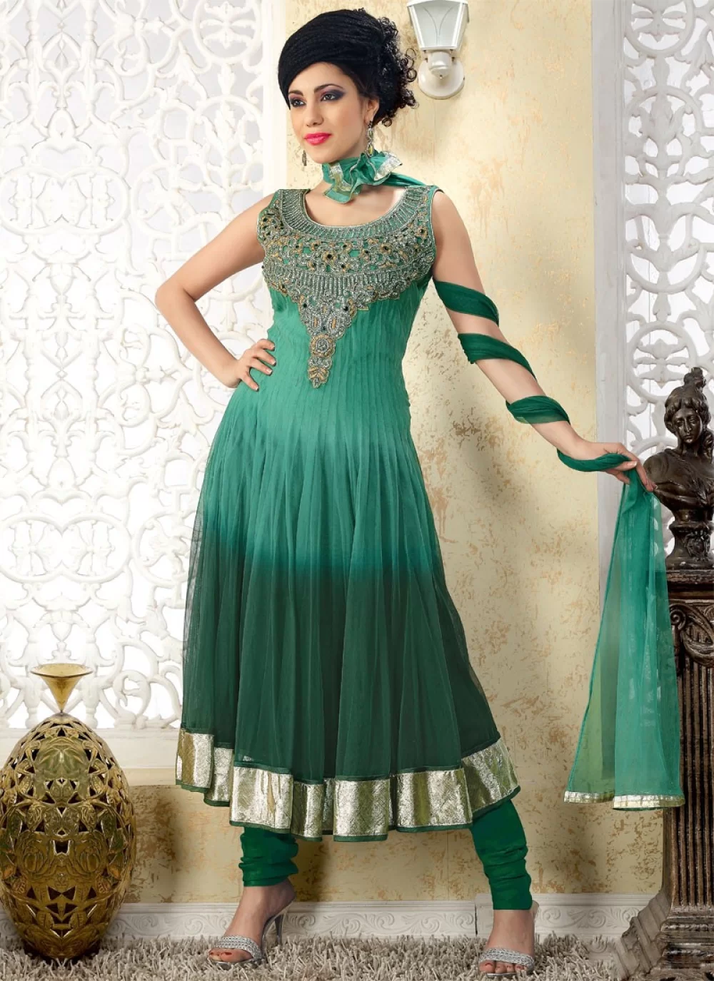 netted anarkali suits