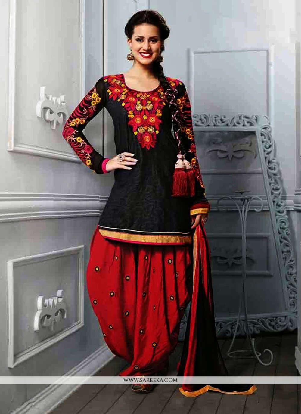 Black Cotton Jacquard Punjabi Suit