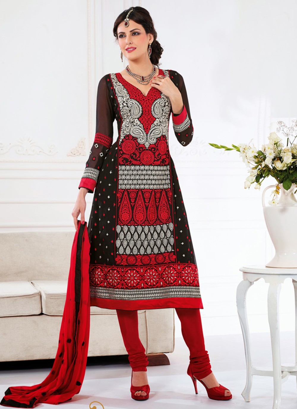 Black Red Salwar Kameez