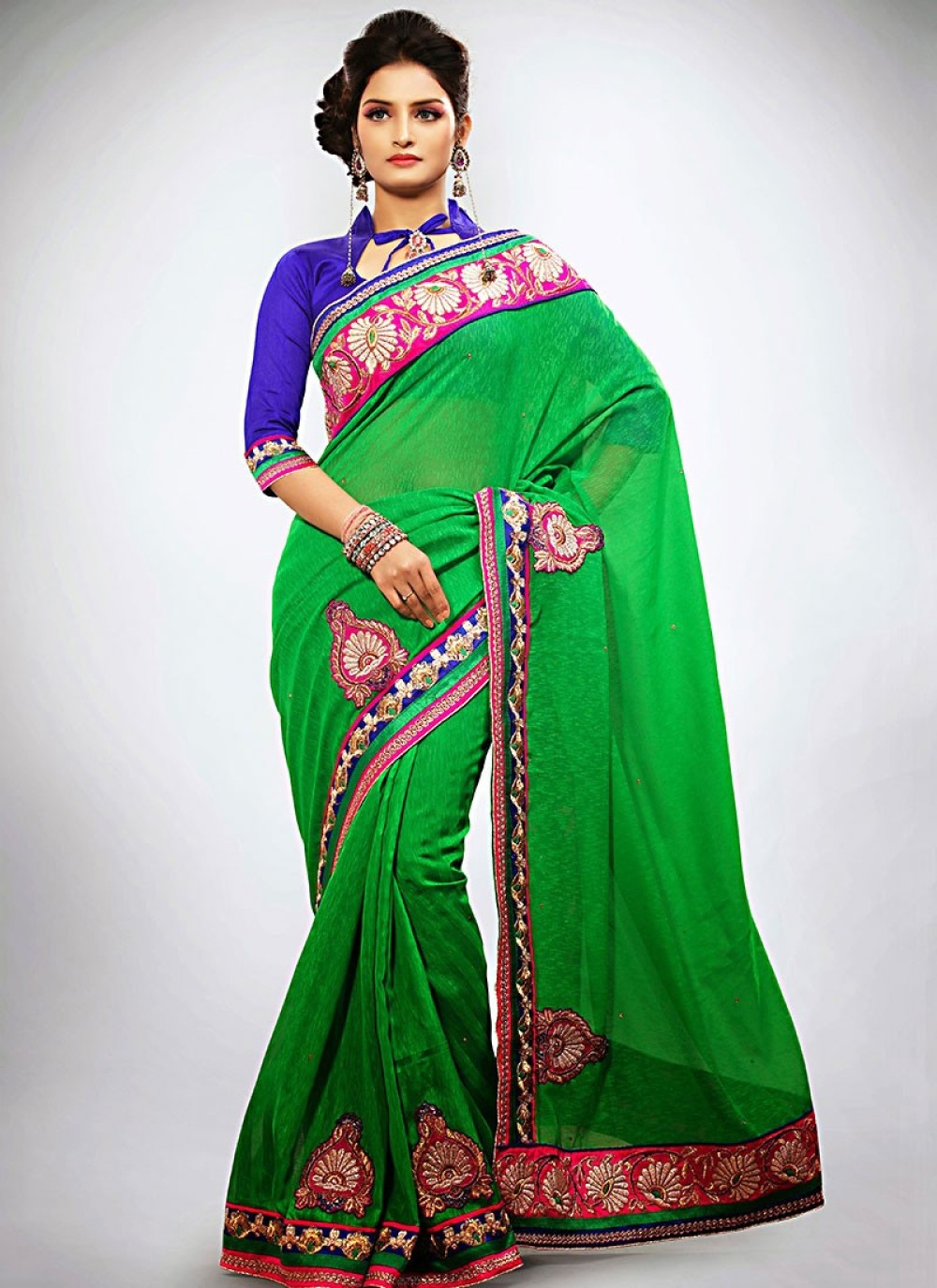 Green Jute Silk Designer Saree