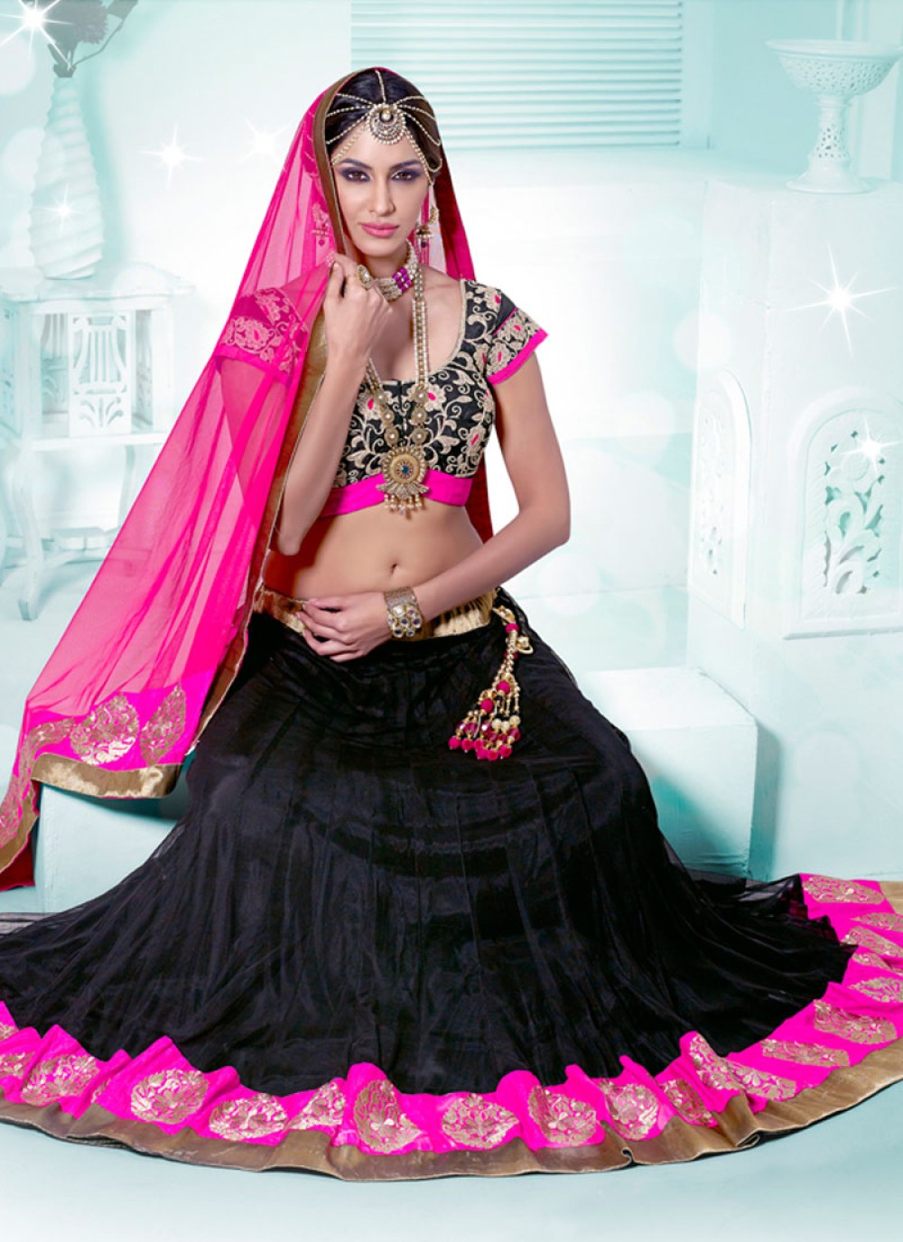 Share more than 155 black pink combination lehenga latest