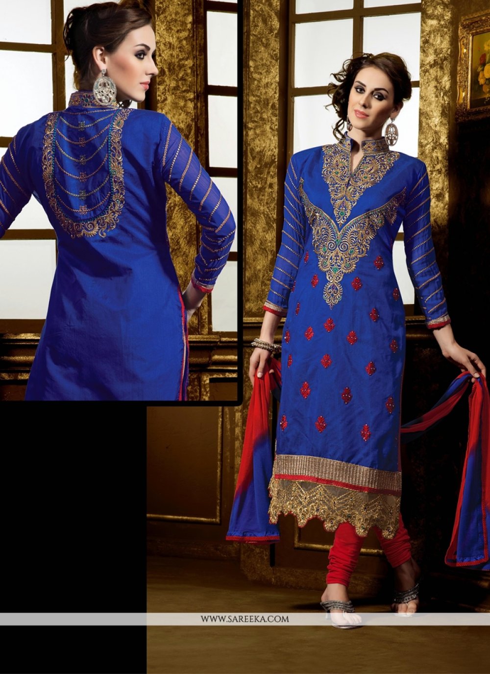 Blue Chanderi Cotton Silk Churidar Suit