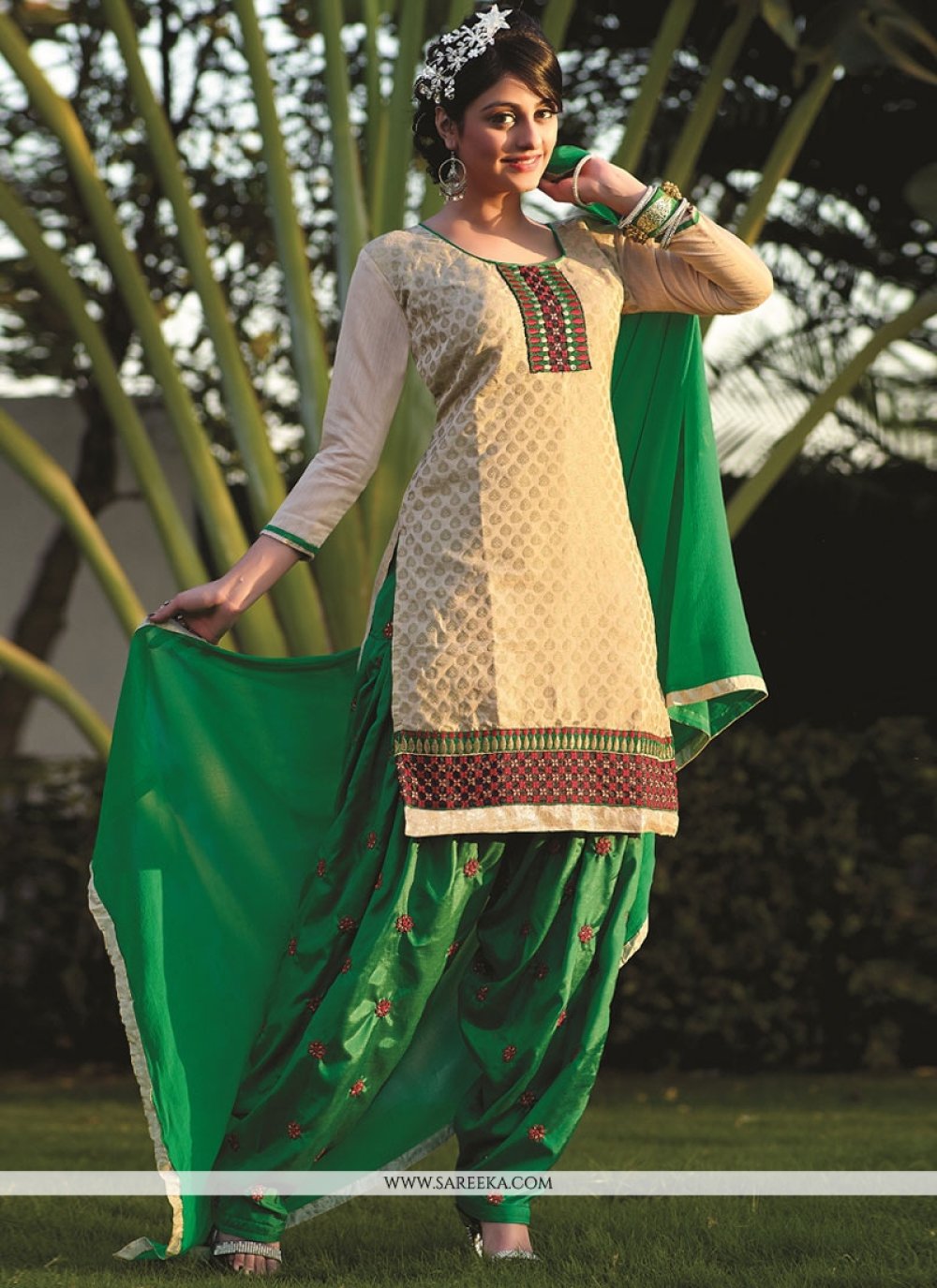 Cream Banarasi Jacquard Punjabi Suit