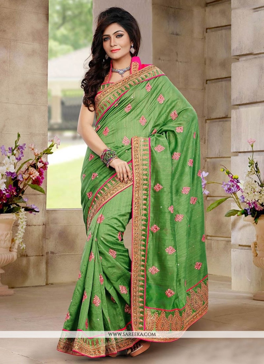 Green Bhagalpuri Silk Designer Saree
