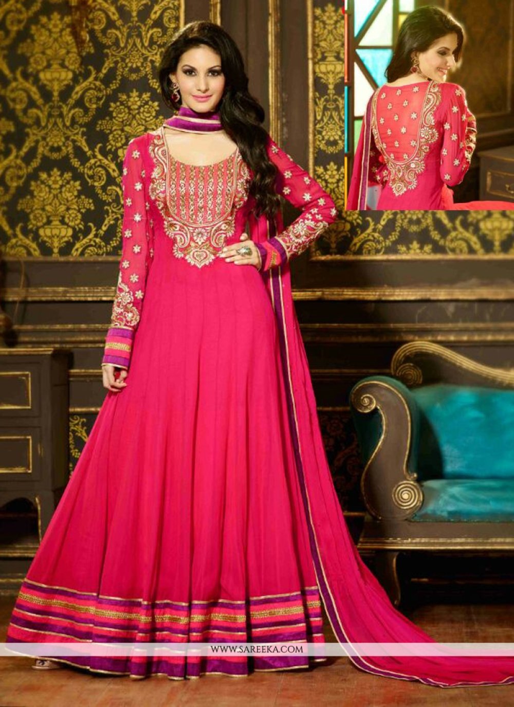 Hot Pink Georgette Anarkali Salwar Suit