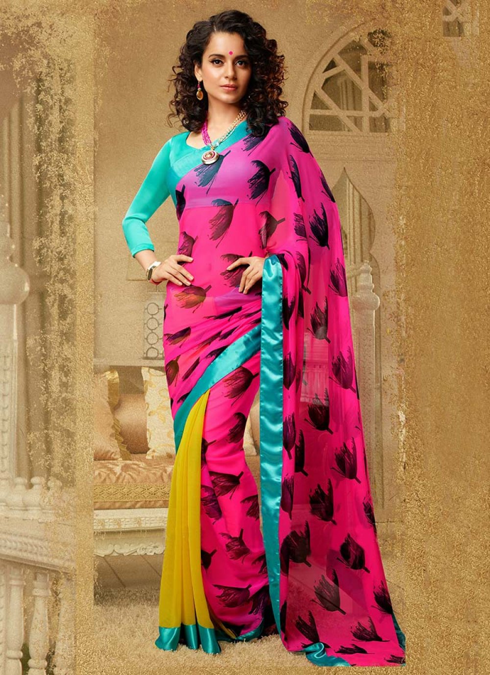 Magenta Faux Georgette Plain Saree With Blouse 88639