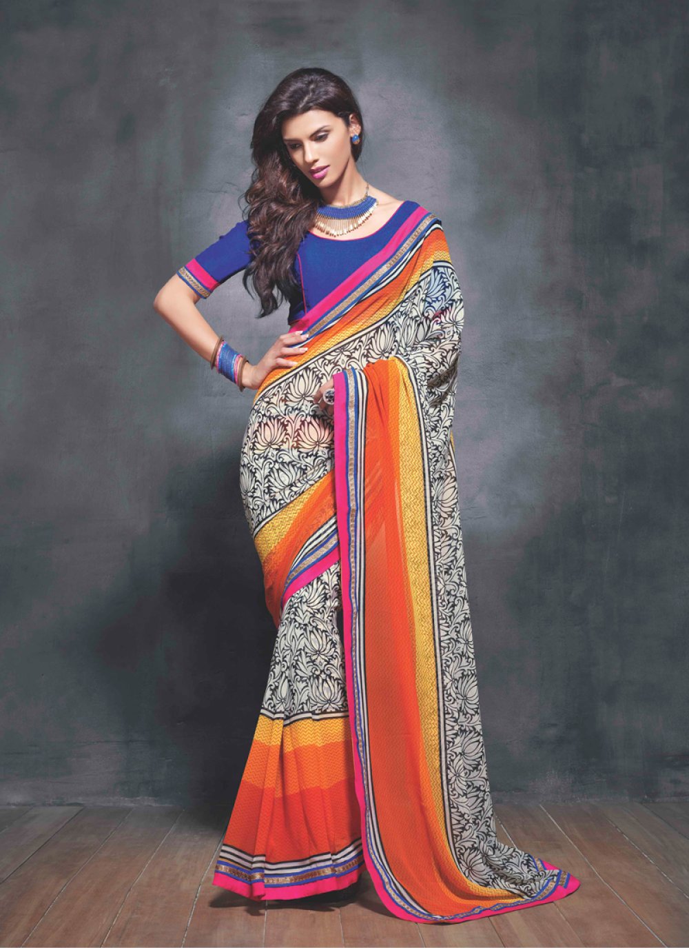 Georgette Saree in multi-color - Green | Modern Saree | Chiro's By Jigyasa