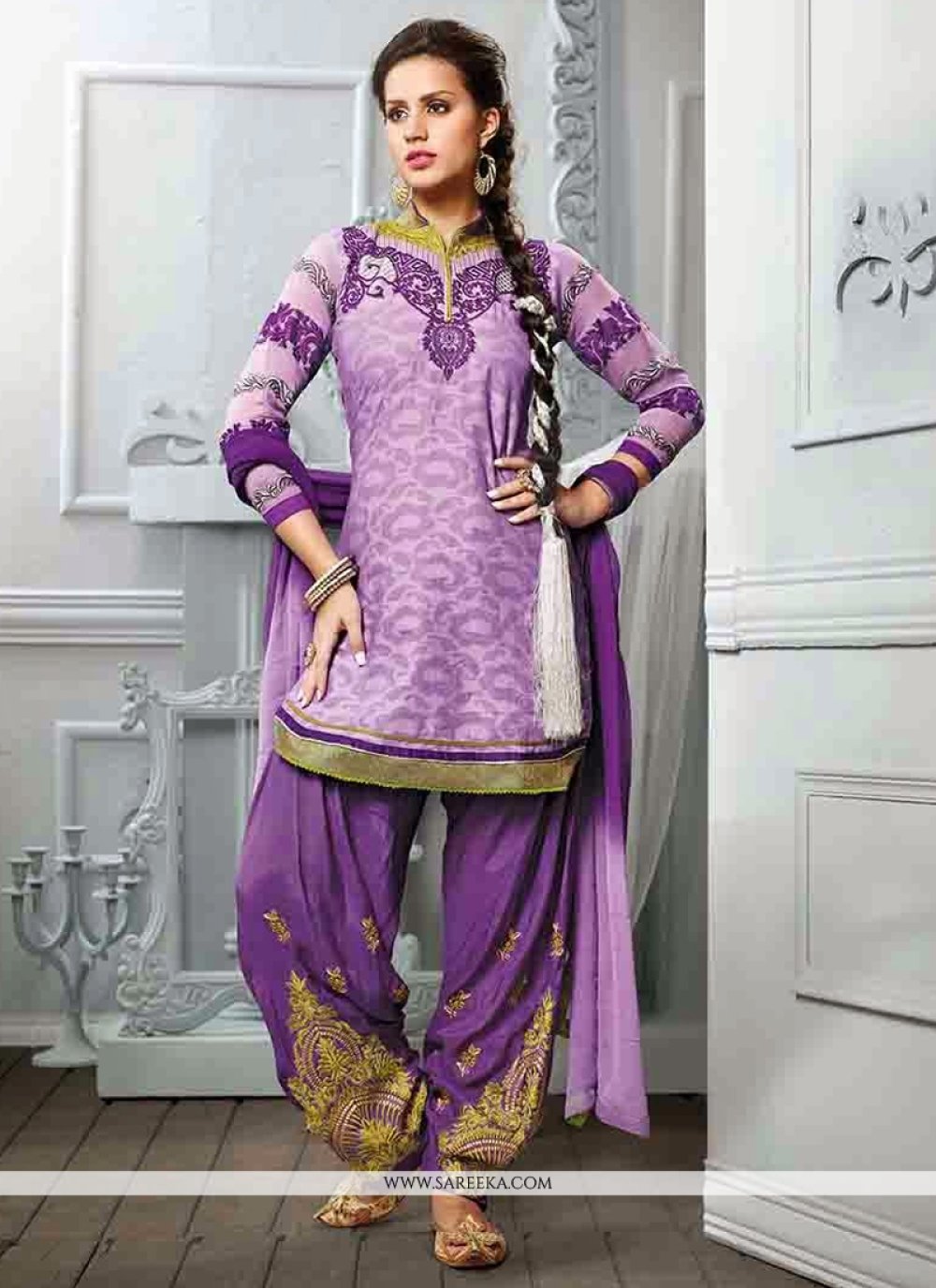 Purple Cotton Jacquard Punjabi Suit