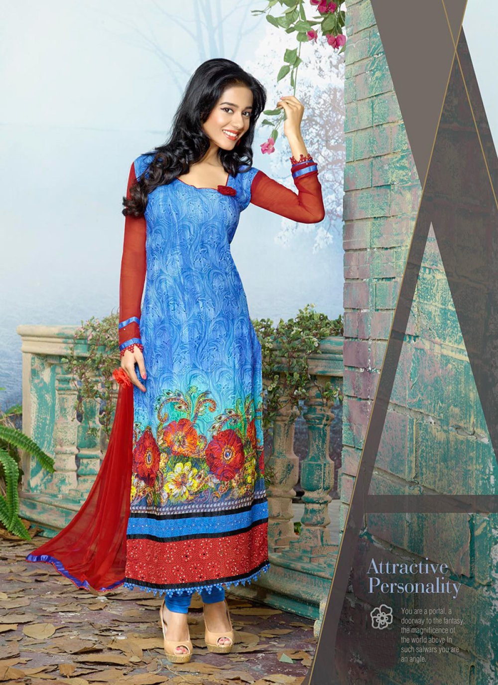 Amrita Rao Blue Pure Chiffon Churidar Suit -