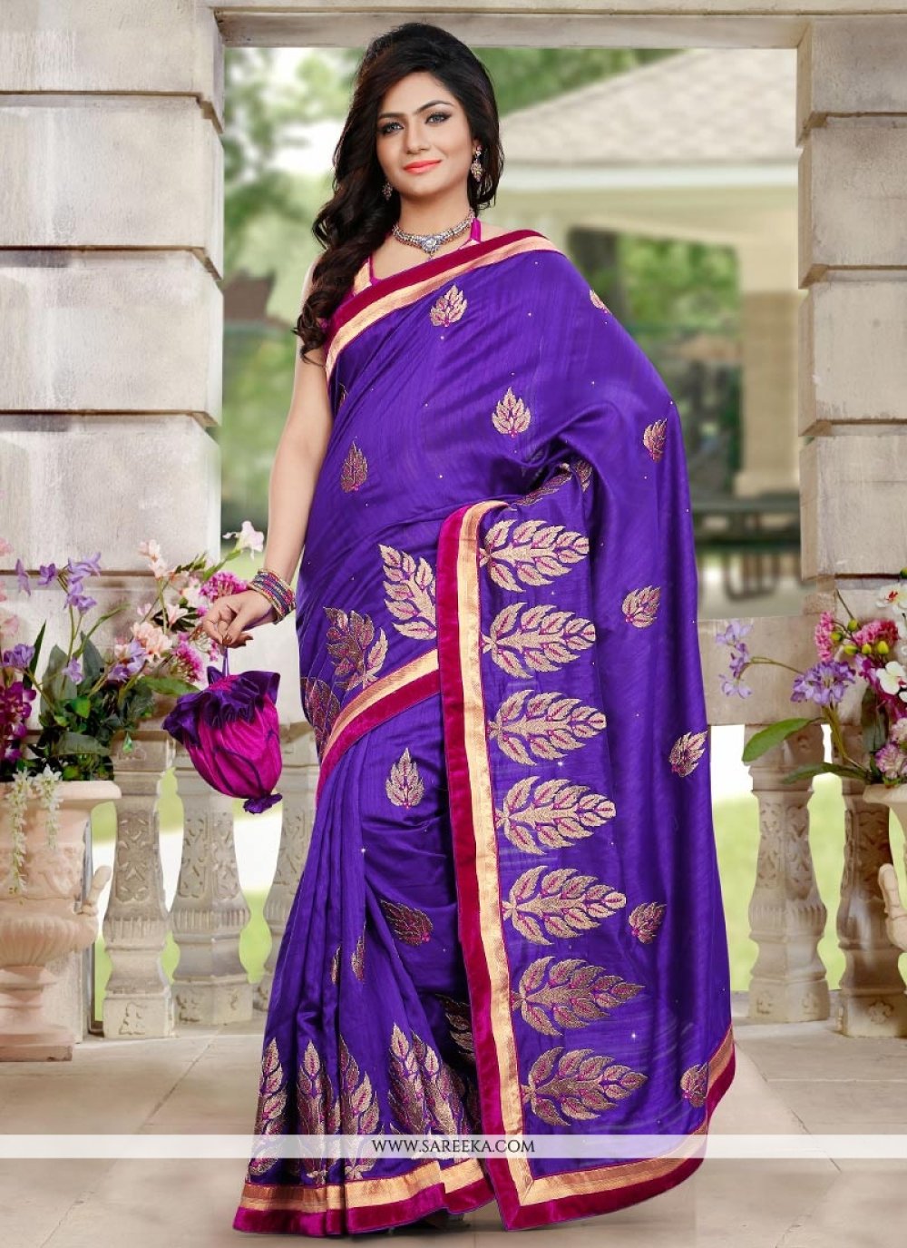 Purple Bhagalpuri Silk Party Wear Saree