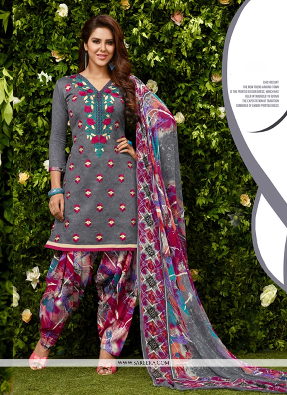 Glessh Grey Embroidered Work Designer Patila Salwar Suit