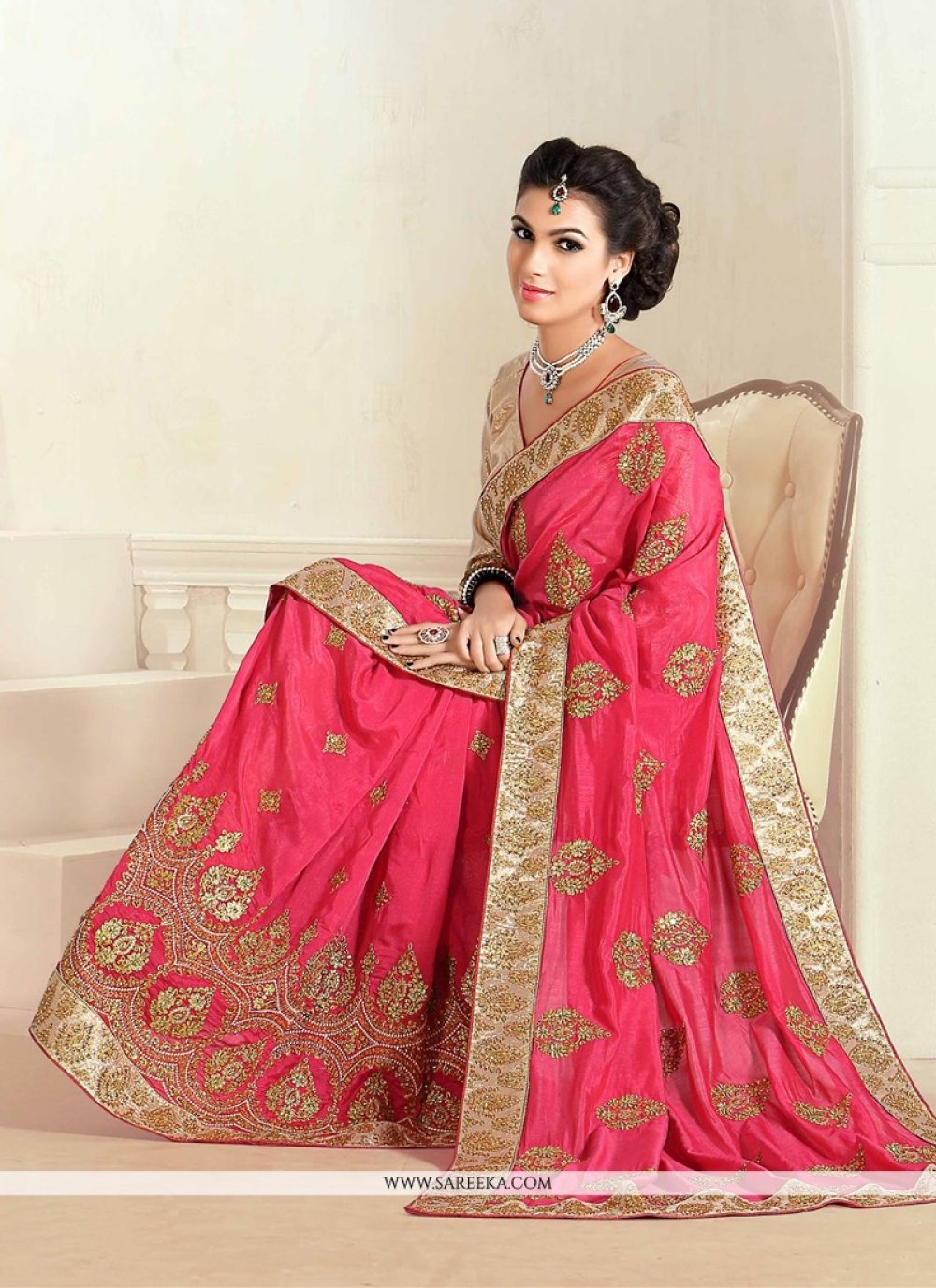 Hot Pink Designer Saree