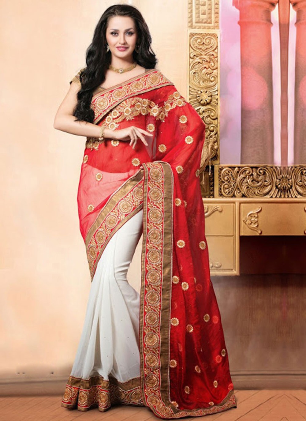 Buy SGF11 Women's Kanjivaram Soft Lichi Silk Saree With Blouse Piece (Red  White) Durga Puja Special at Amazon.in