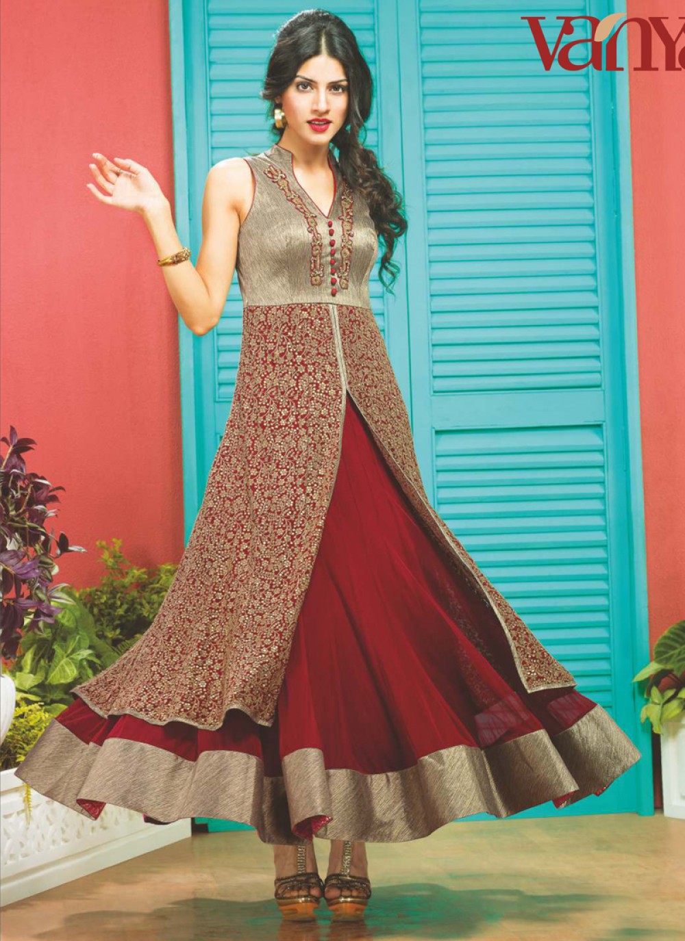 Maroon Embroidery Designer Suit