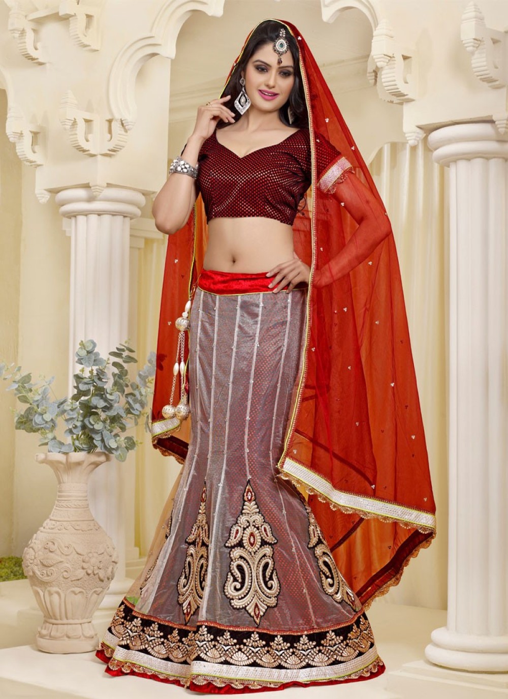 Designer half n half bandhej lehenga choli in red and white - G3-WLC7122 |  G3nxt.com