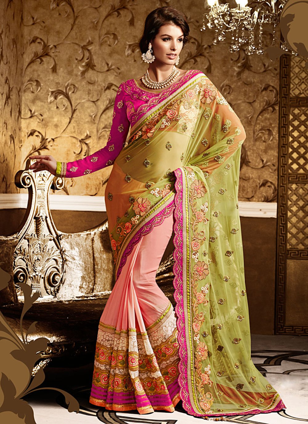 Yellow Applique Work Saree & Blouse 5900SR03