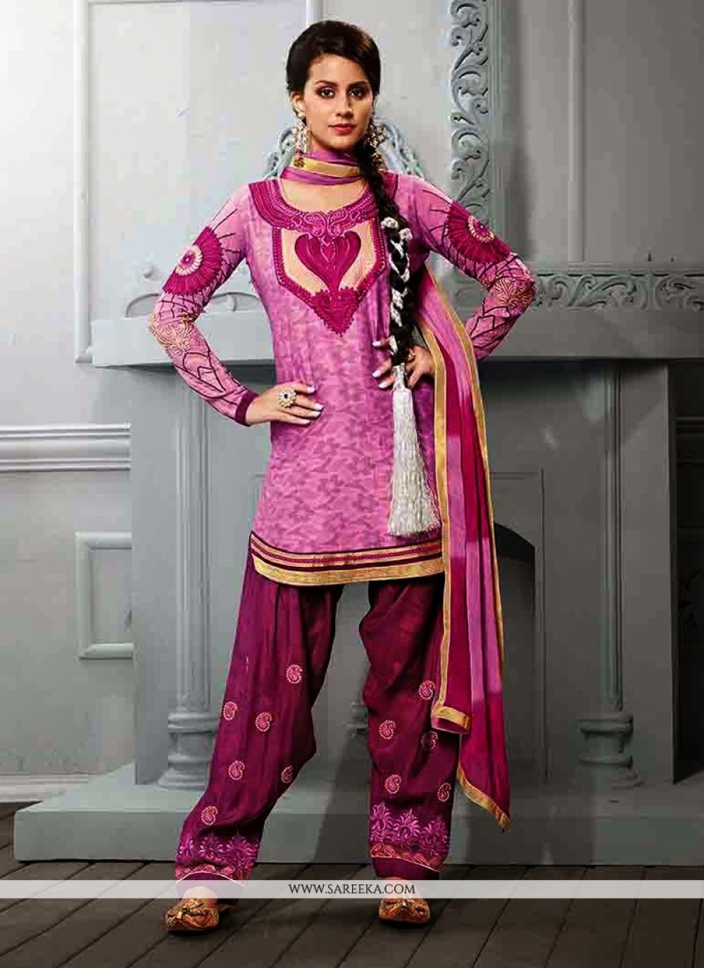 Pink Cotton Jacquard Punjabi Suit