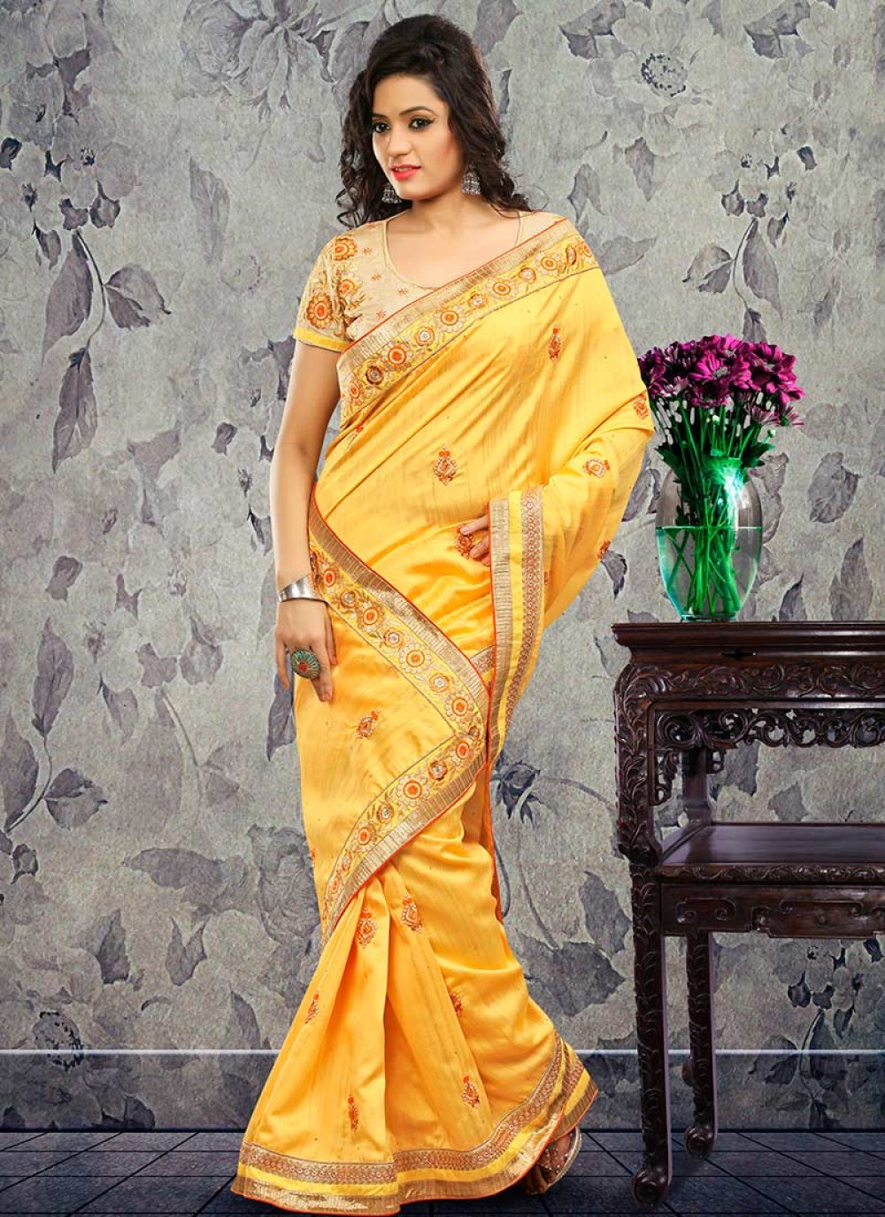 Yellow Bhagalpuri Silk Saree