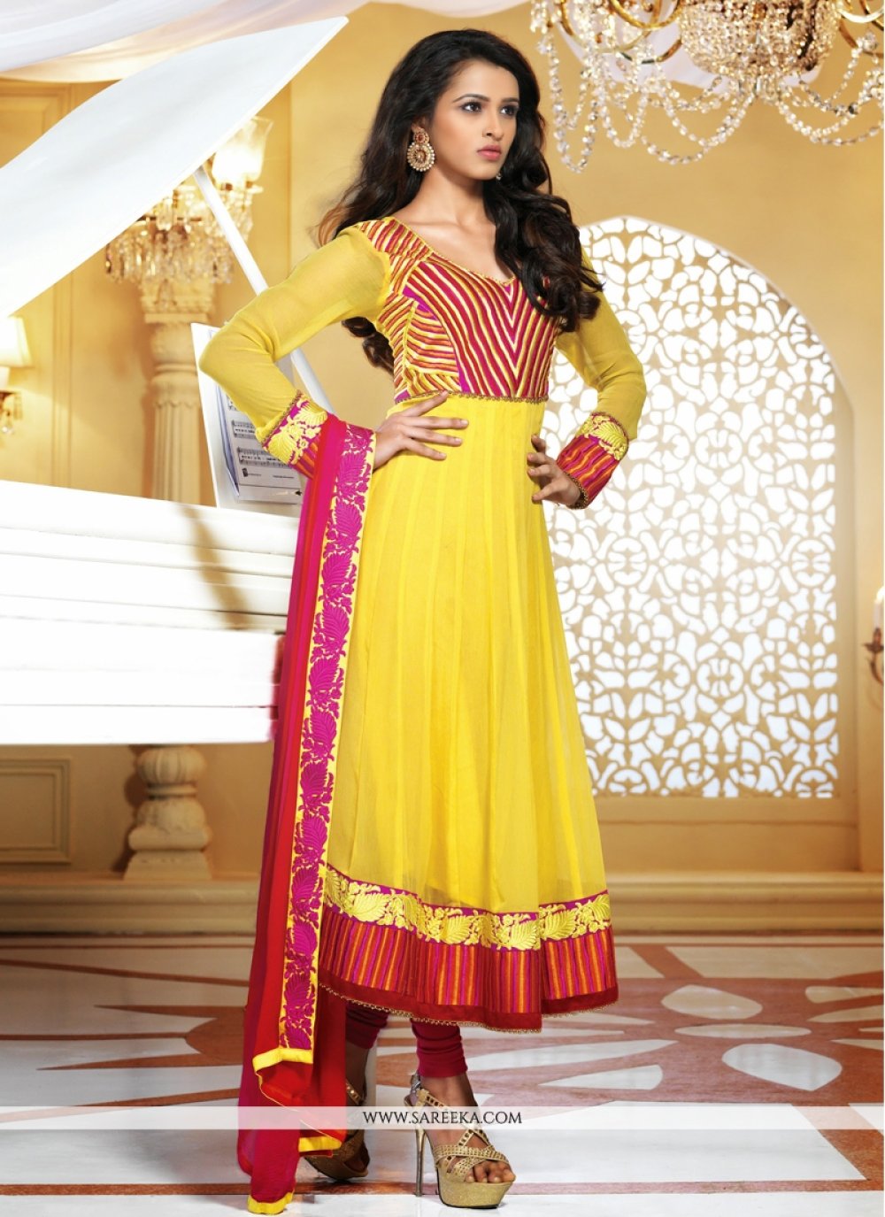 Yellow Faux Georgette Anarkali Salwar Suit