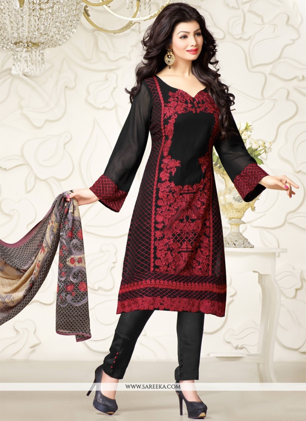 Ayesha Takia Georgette Embroidered Work Designer Straight Salwar Suit 