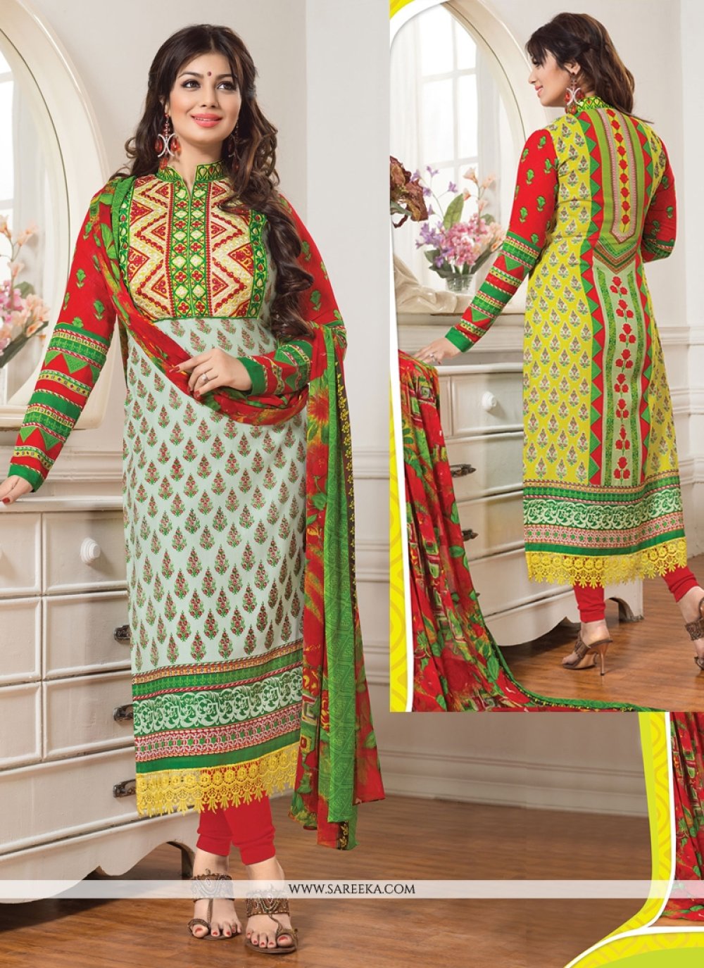 Ayesha Takia Green Cotton Churidar Salwar Suit
