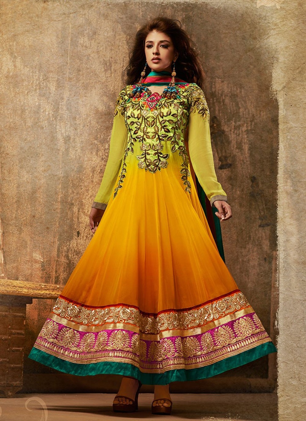 Yellow Embroidered Stylish Anarkali Suit