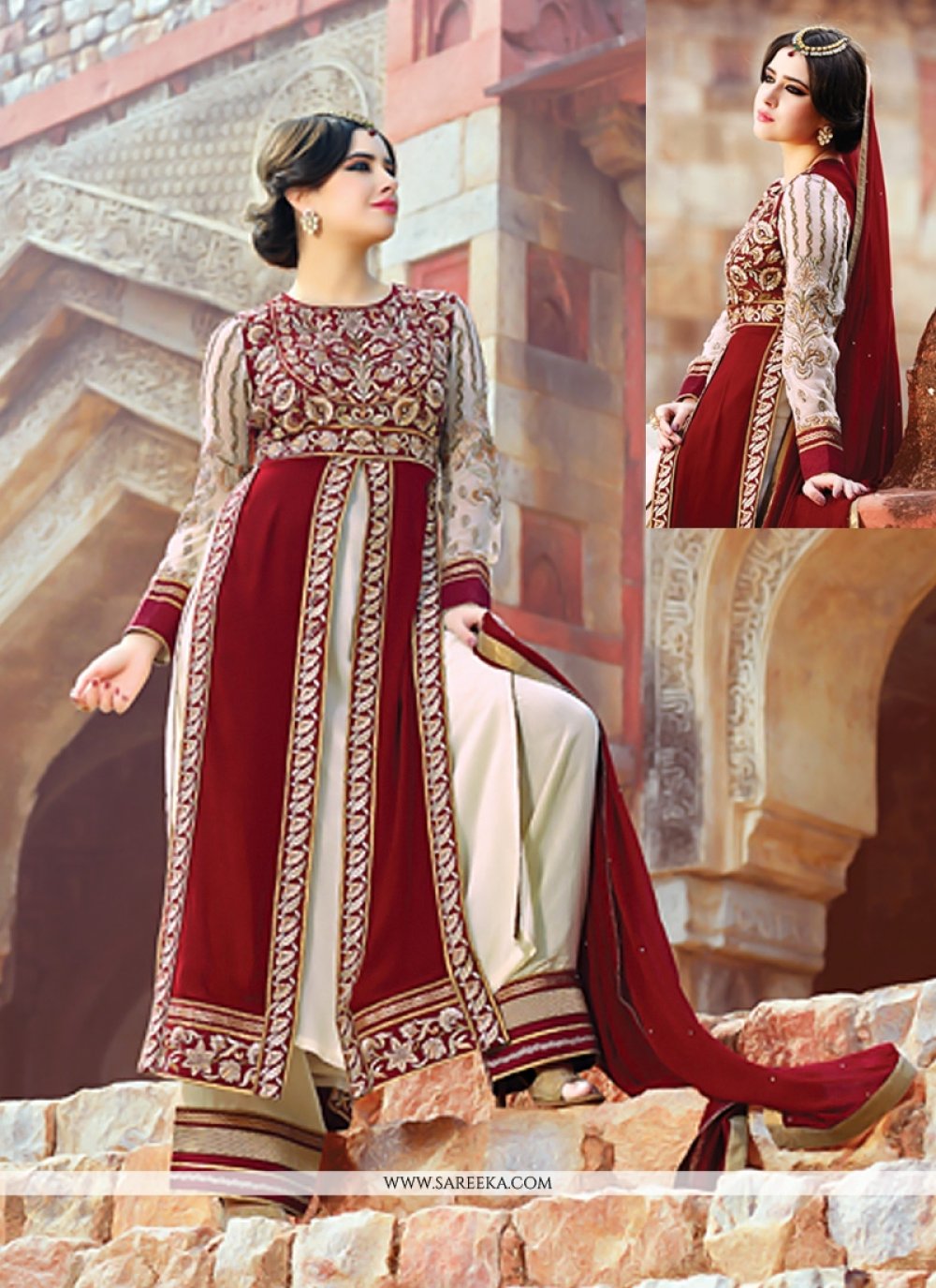 Maroon Pure Georgette Palazzo Suit