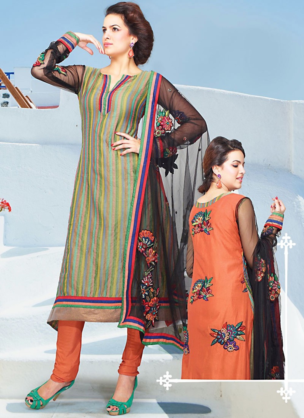 Multicolored Cotton Churidhar Suit