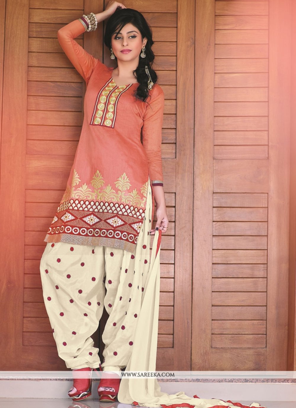 Peach Banarasi Jacquard Punjabi Suit