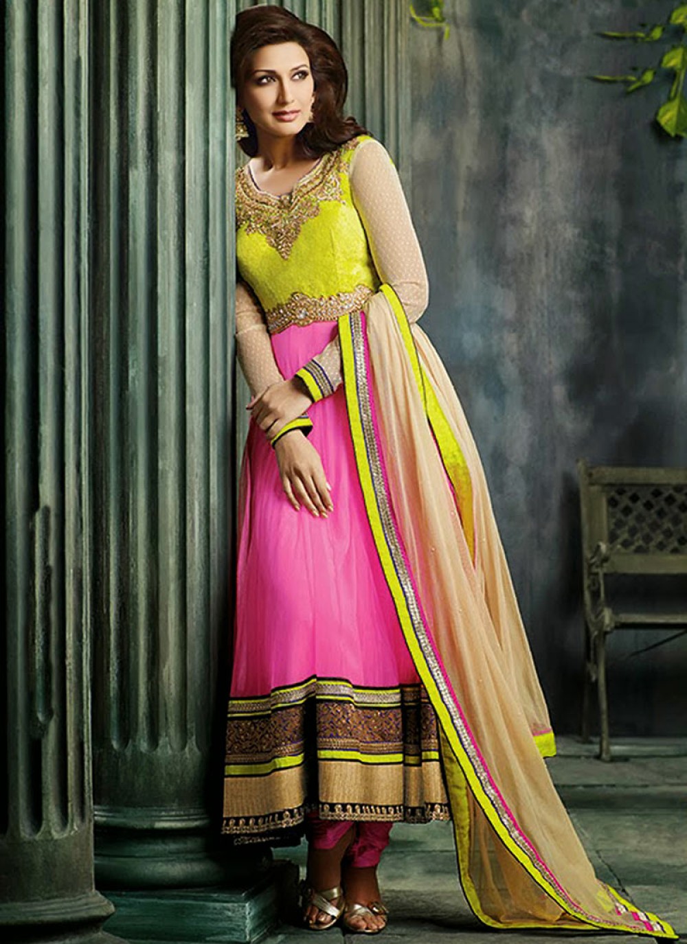 Pink Net Anarkali Suit