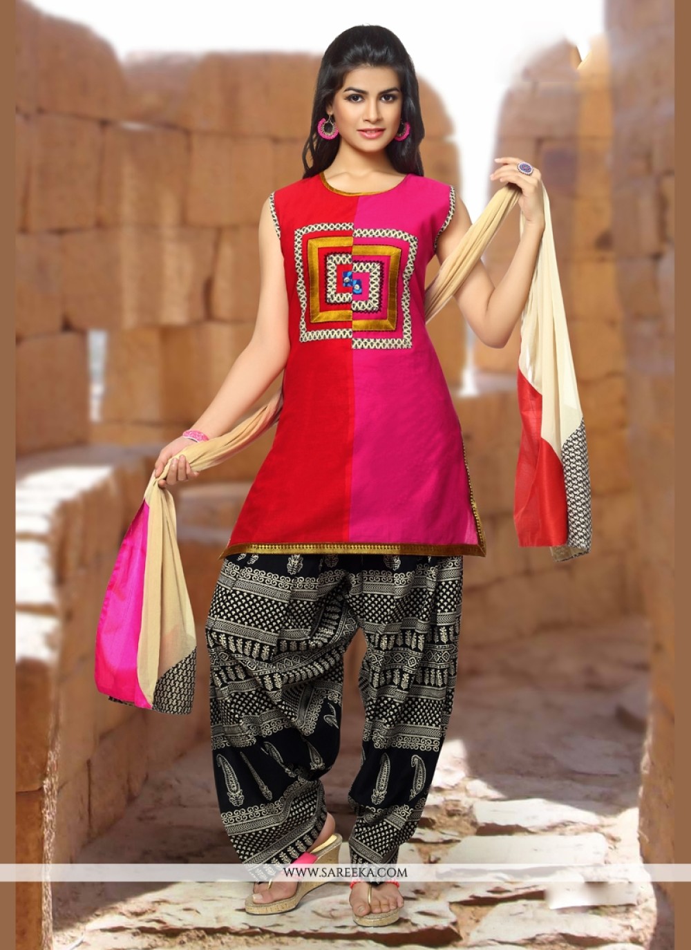 Art Silk Resham Work Trendy Punjabi Churidar Suit