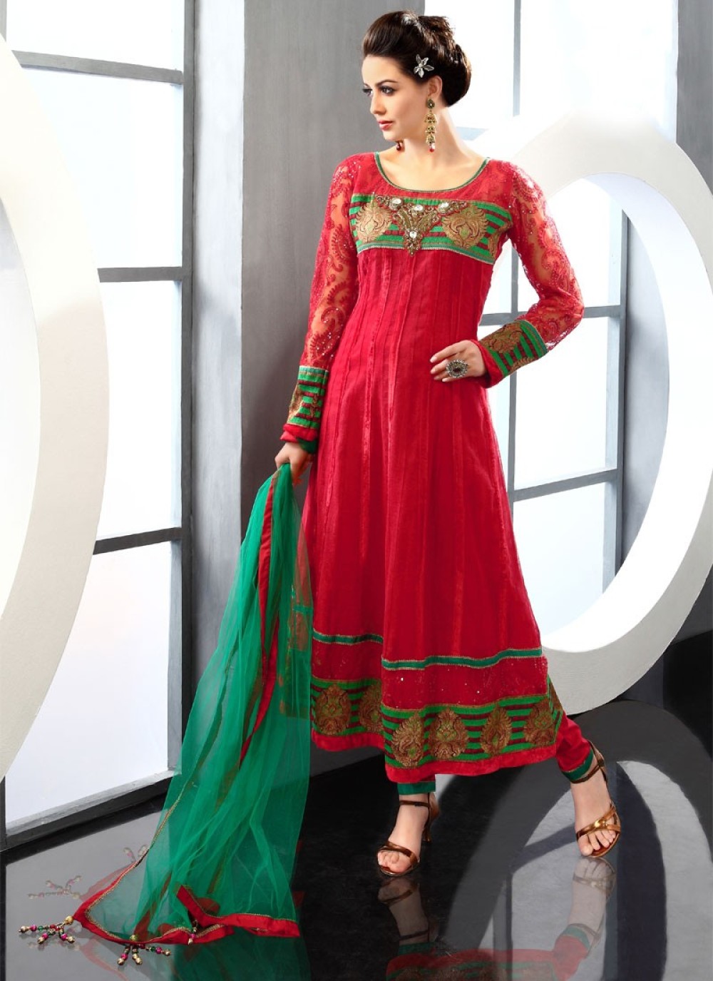 Beguiling Red Cotton Churidar Suit