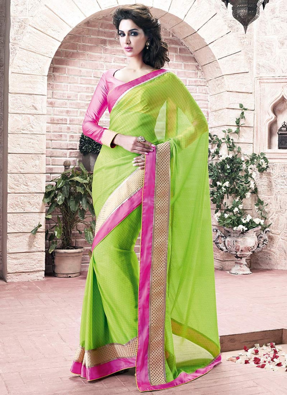Bewitching Green Faux Georgette Saree