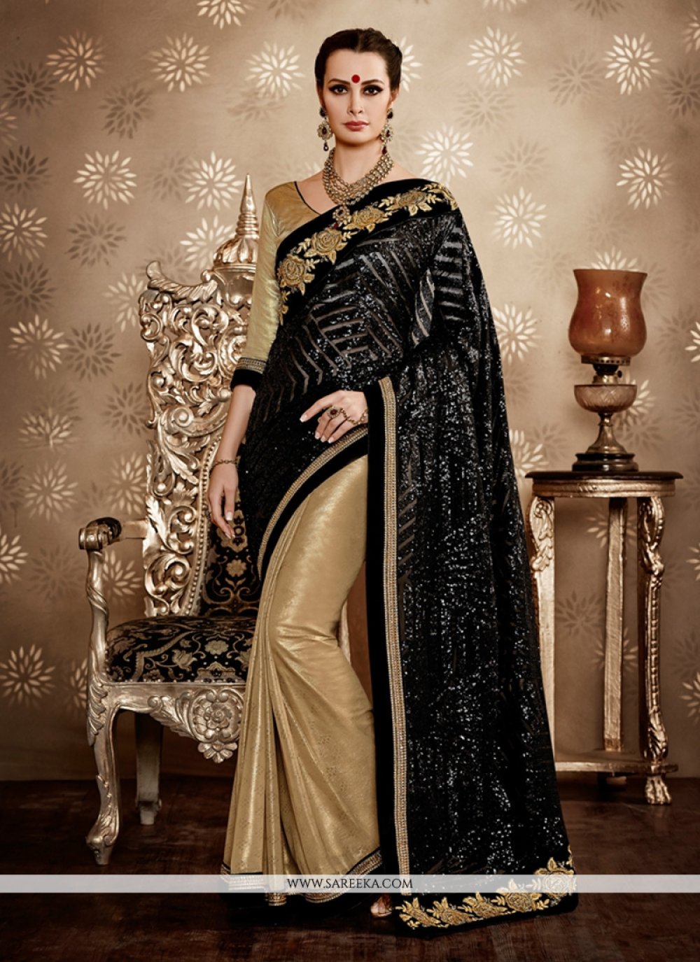 BLACK COLOUR SHIMMER CHIFFON SAREE ✈️FREE➕COD🤩⬇️ - SareesWala.com