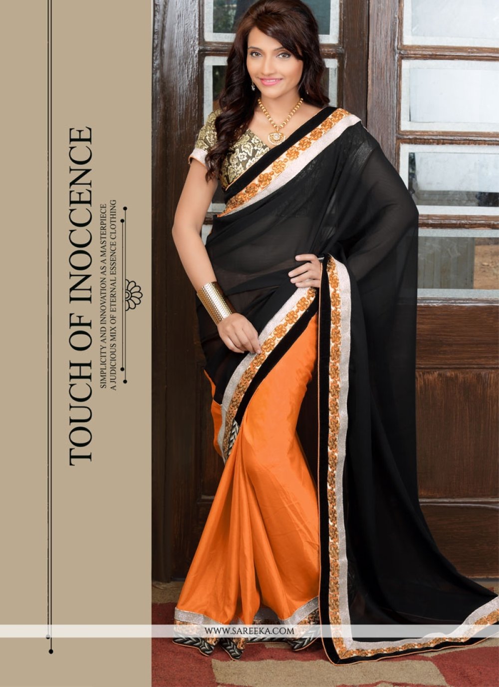 Orange & Black Georgette Brasso Saree 4944SR01