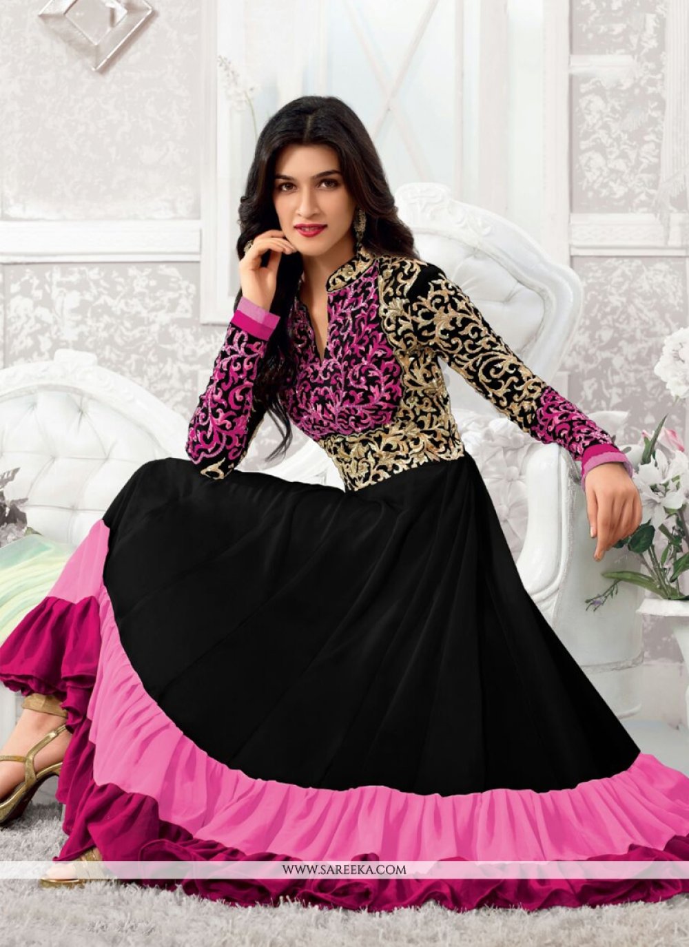 black and pink anarkali