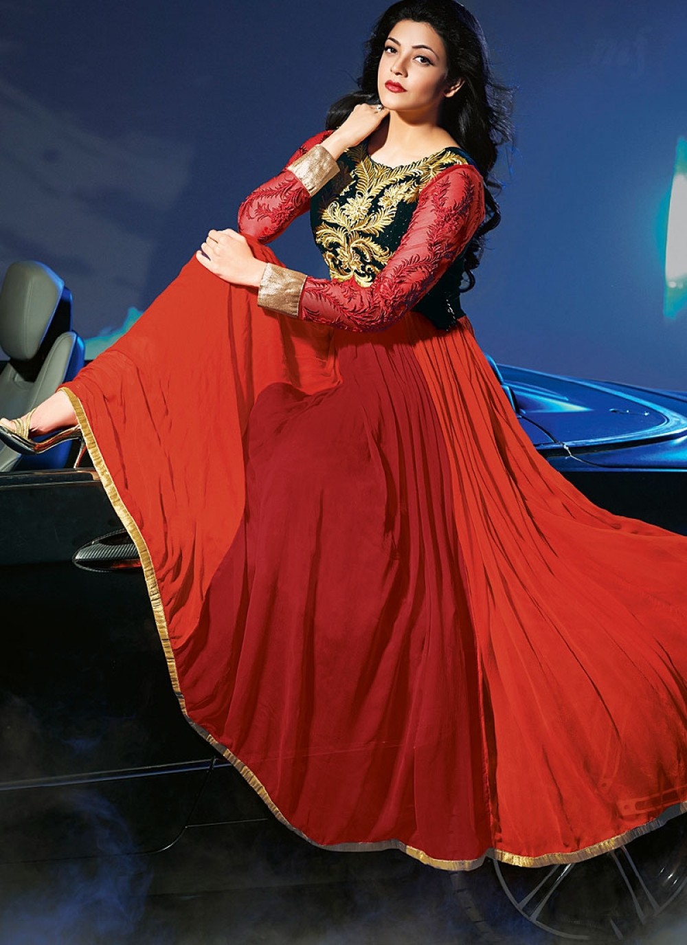 Black And Red Embroidey Georgette Anarkali Suit