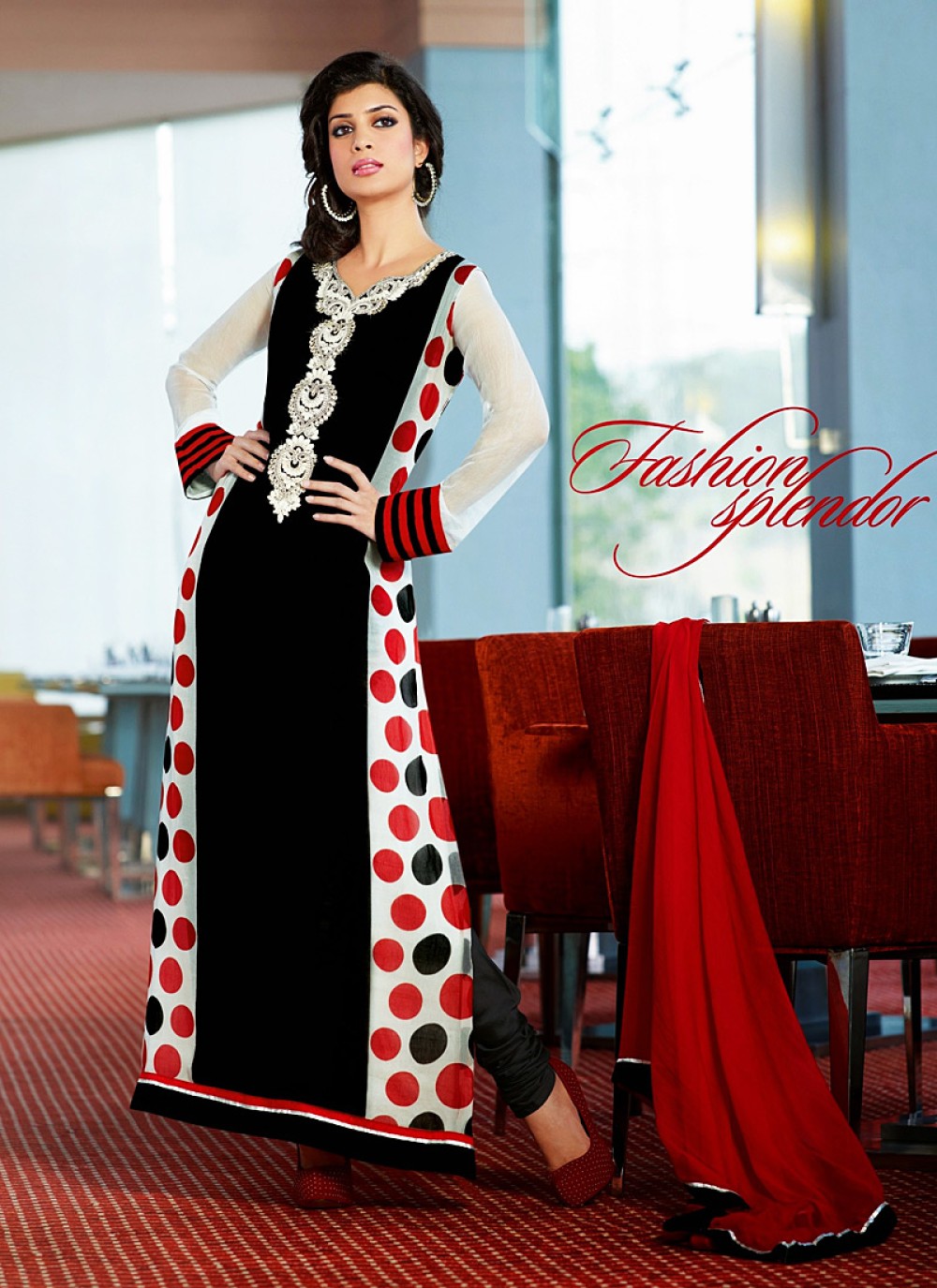 Black And White Patch Border Work Churidar Suit