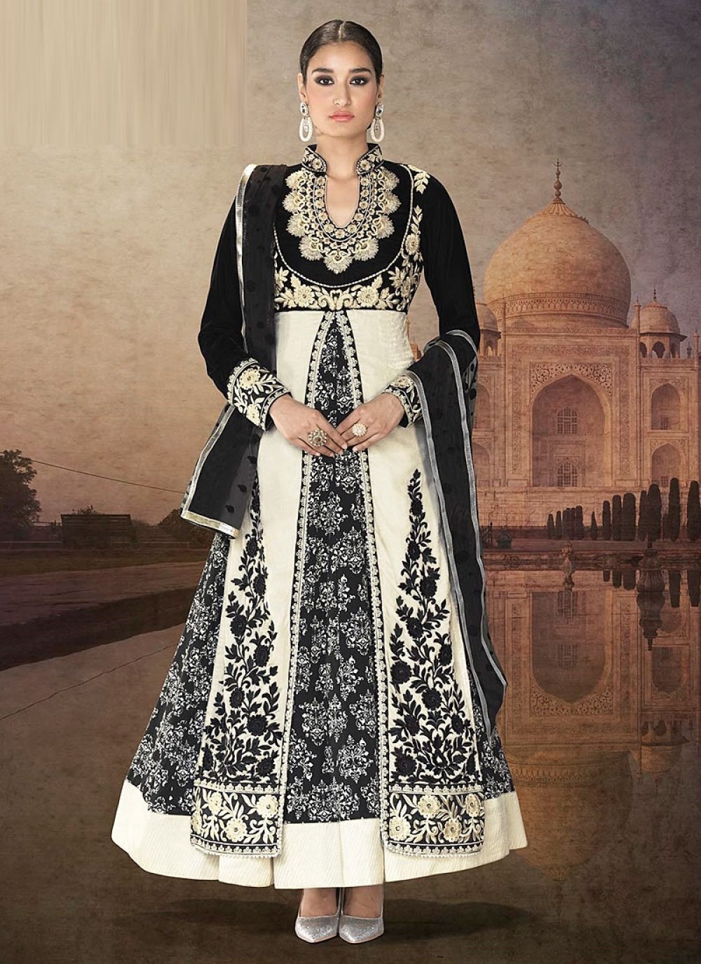 white designer anarkali suit