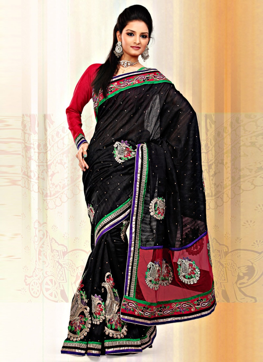 Black Art Bhagalpuri Jacquard Silk And Net Saree