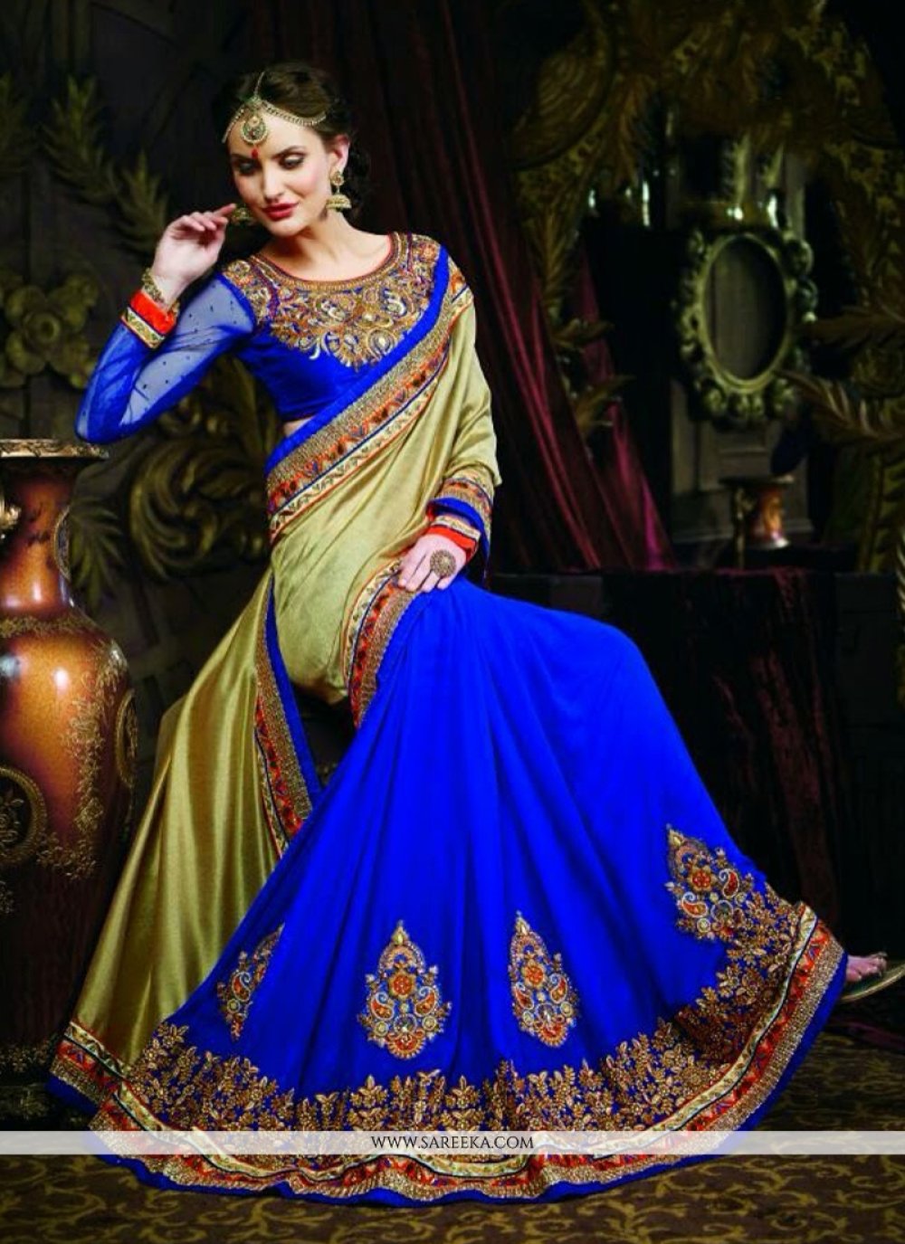 Blue And Gold Pure Banarasi Designer Saree