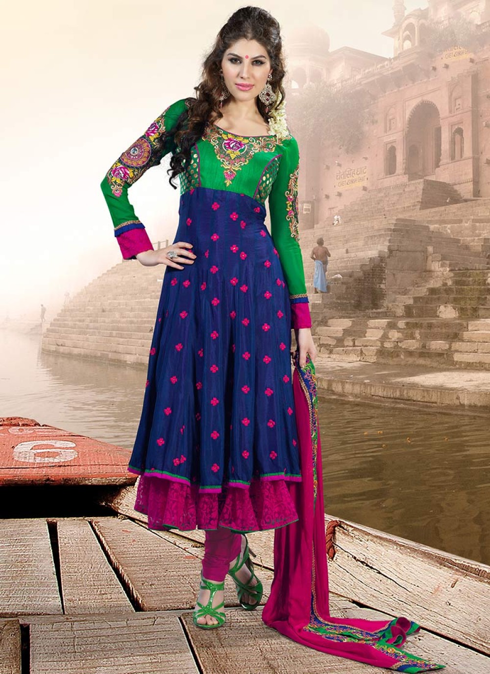 blue color churidar materials