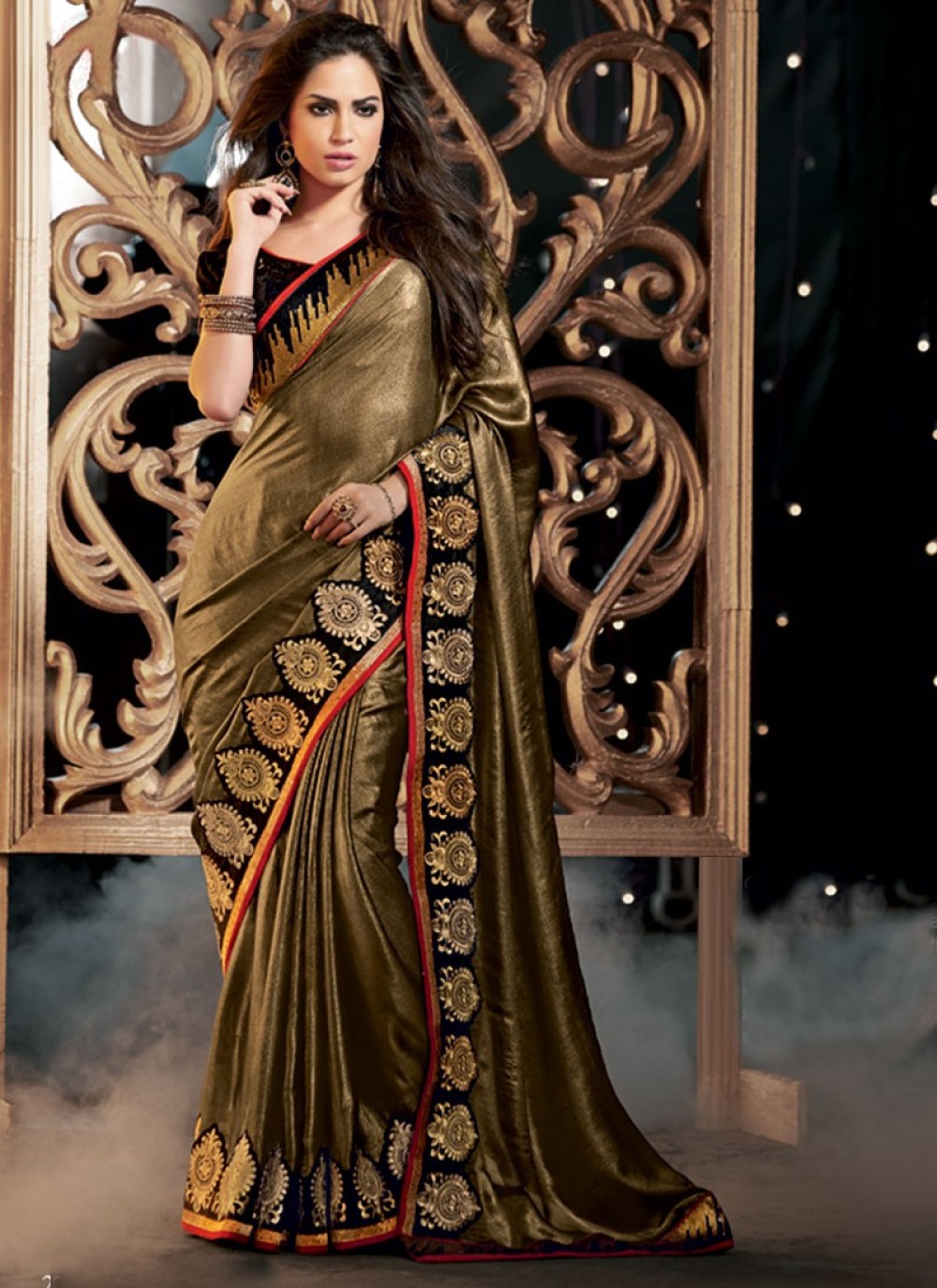 Pure Chiffon Brown Printed Saree with Designer Blouse – Stilento