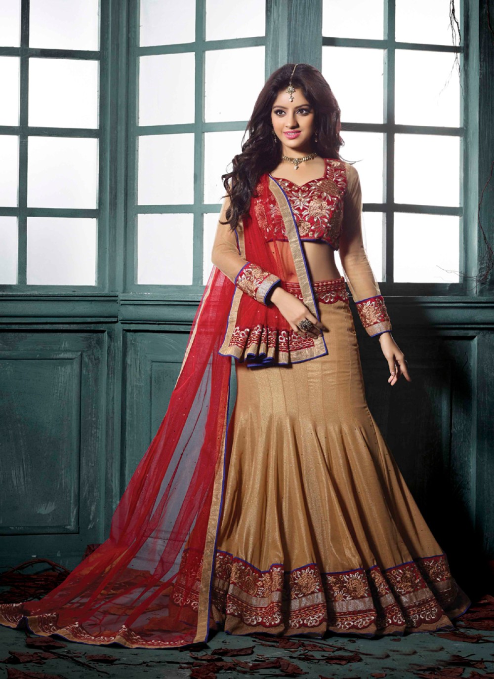 Deepika Singh Brown And Red Net Velvet Lehenga Choli